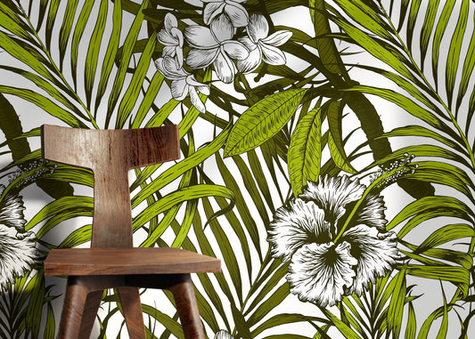 Removable Wallpaper Peel and Stick Wallpaper Wall Paper Wall - Colorful Tropical Leaves Wallpaper - B420