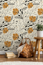 Floral Boho Wallpaper / Peel and Stick Wallpaper Removable Wallpaper Home Decor Wall Art Wall Decor Room Decor - D150