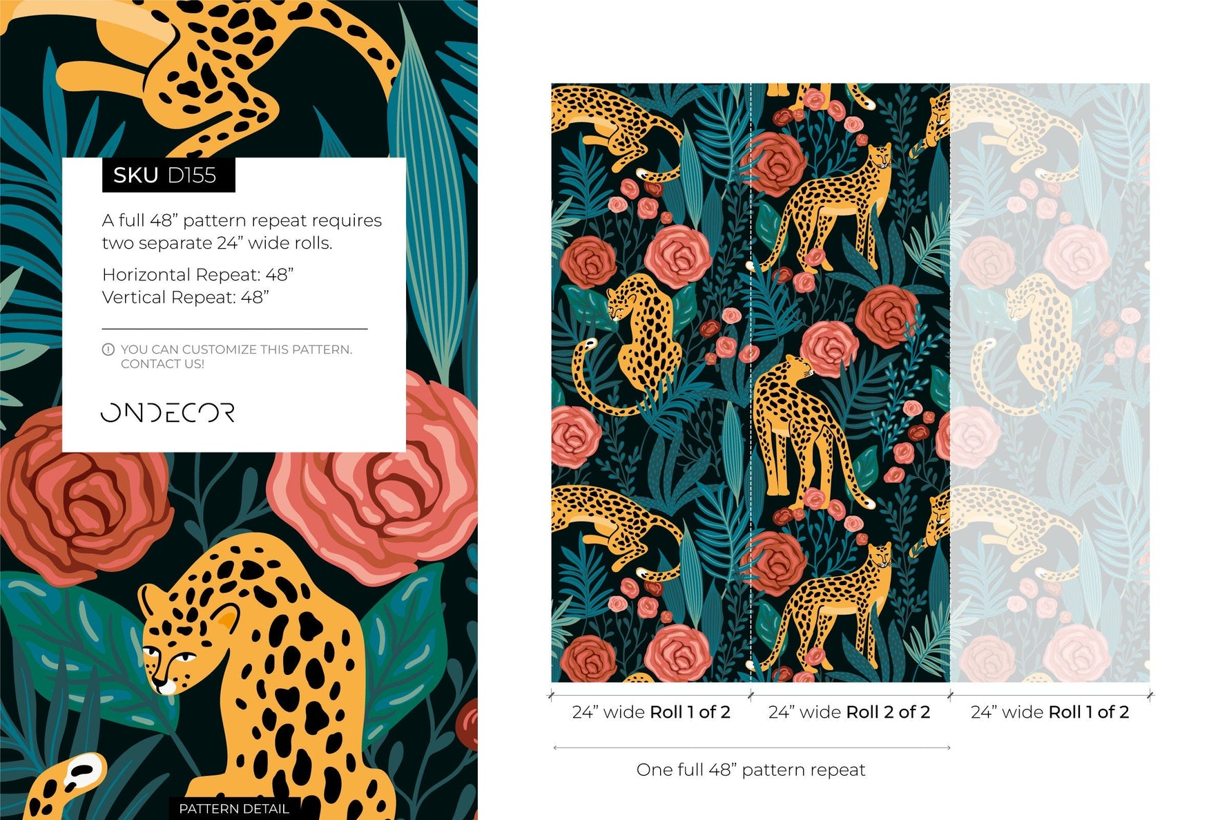 Tiger and Roses Garden Wallpaper / Peel and Stick Wallpaper Removable Wallpaper Home Decor Wall Art Wall Decor Room Decor - D155