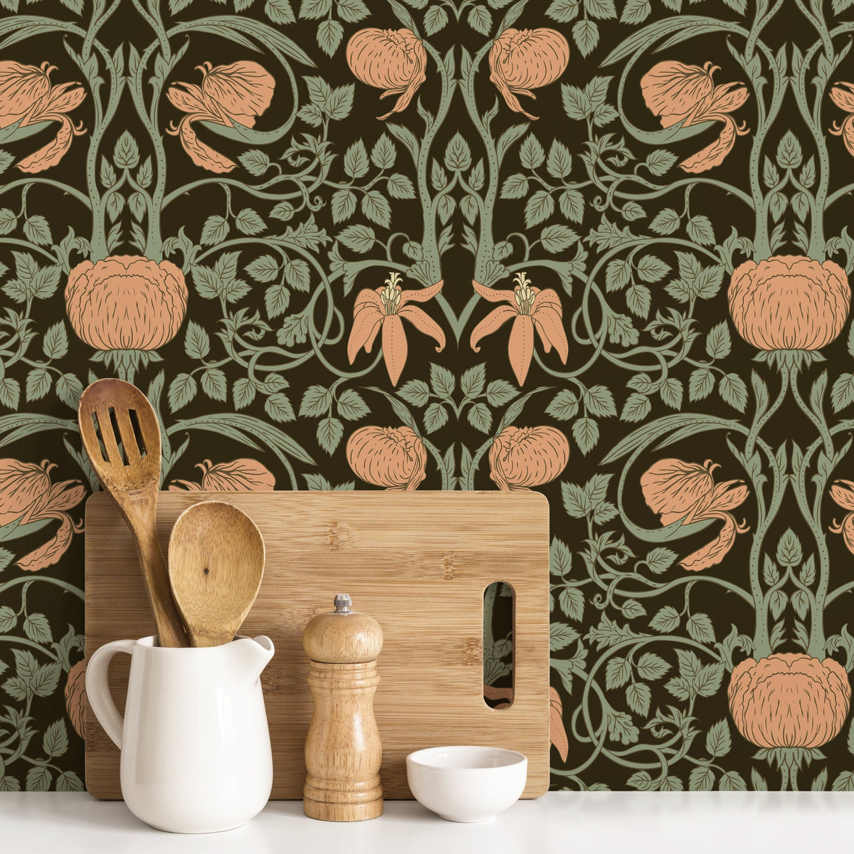 Floral Art Nouveau Wallpaper / Peel and Stick Wallpaper Removable Wallpaper Home Decor Wall Art Wall Decor Room Decor - D477