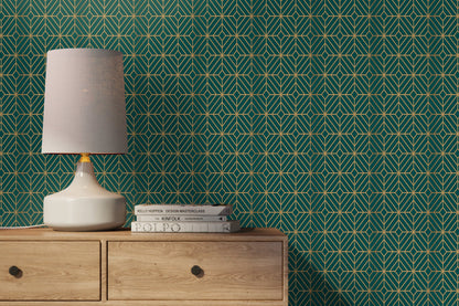 Removable Wallpaper Peel and Stick Wallpaper Wall Paper Wall Mural - Art Deco Green and Non-Metalic Yellow Color - B496