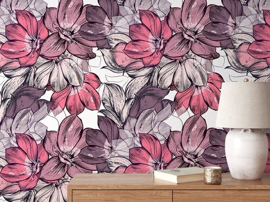 Boho Floral Removable Wallpaper Wallpaper Wall Paper Wall - Floral Wallpaper - B556