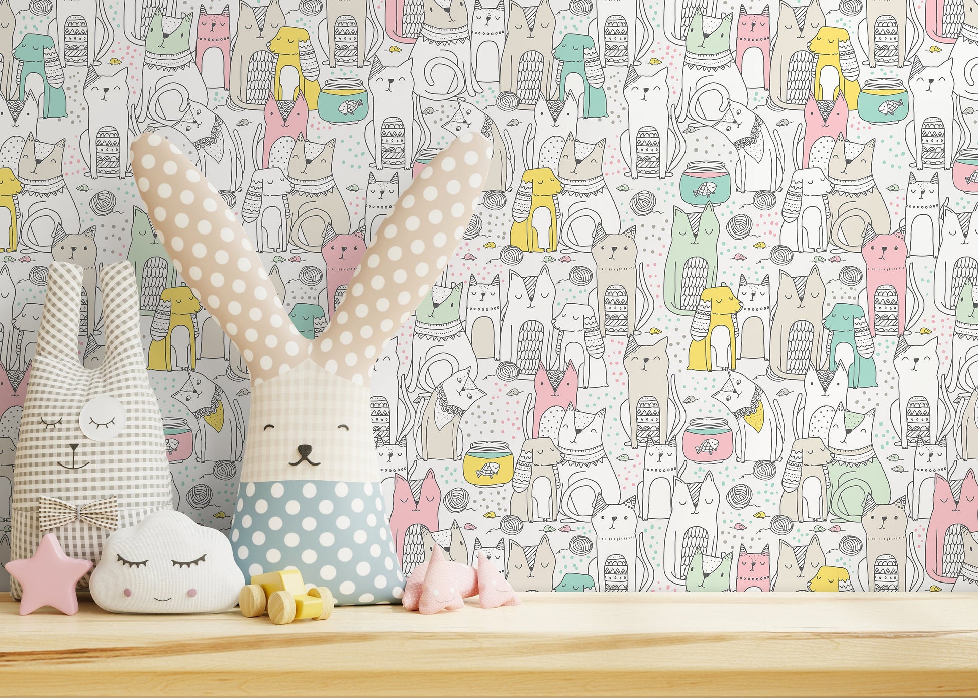Nursery Cats And Dogs Removable Wallpaper Wall Decor Home Decor Wall Art Printable Wall Art Room Decor Wall Prints Wall Hanging - B899