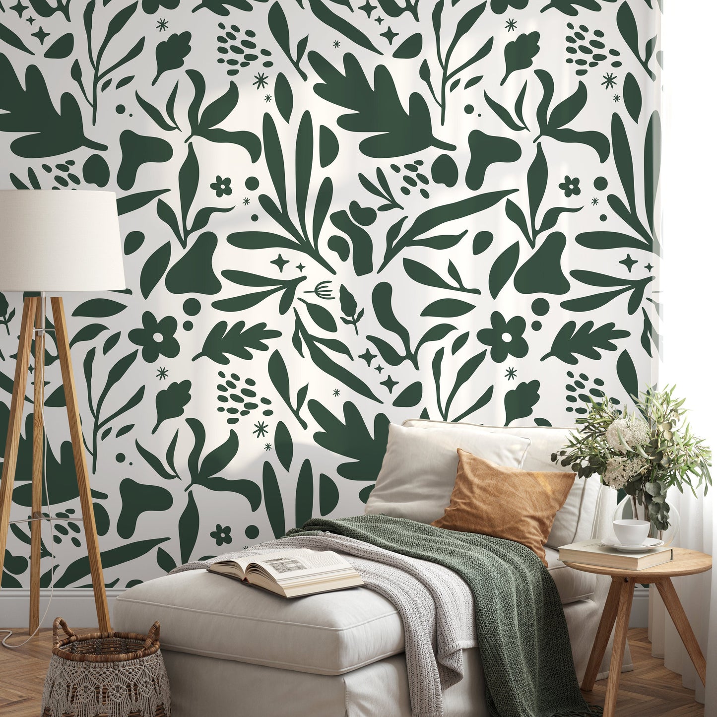 Green Leaves Removable Wallpaper Wall Decor Home Decor Wall Art Printable Wall Art Room Decor Wall Prints Wall Hanging -AS2-B924