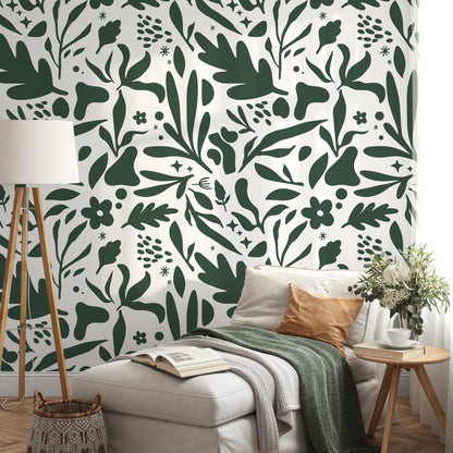 Green Leaves Removable Wallpaper Wall Decor Home Decor Wall Art Printable Wall Art Room Decor Wall Prints Wall Hanging -AS2-B924