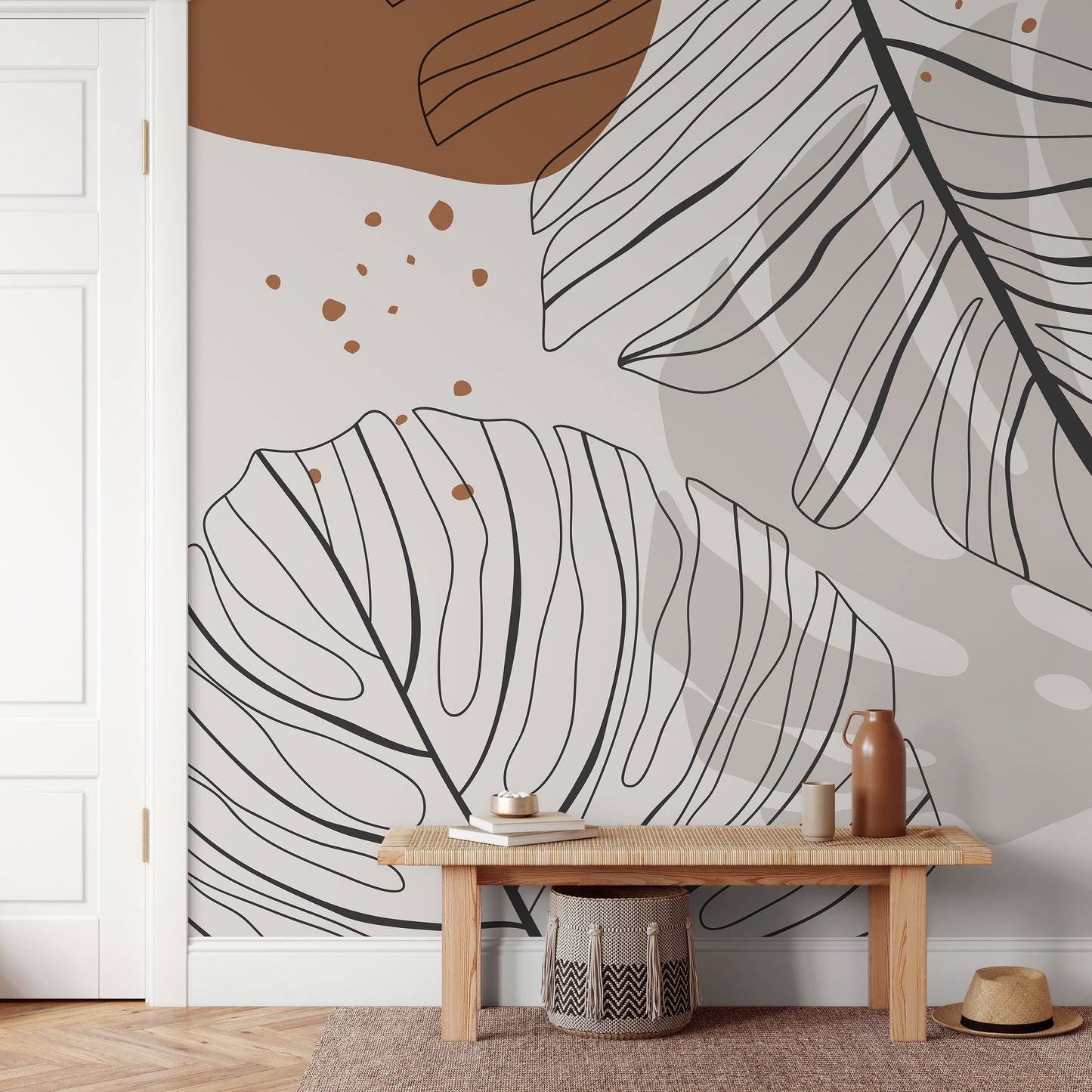 Temporary Leaves Mural Removable Wallpaper Wall Decor Home Decor Wall Art Printable Wall Art Room Decor Wall Prints Wall Hanging - B952