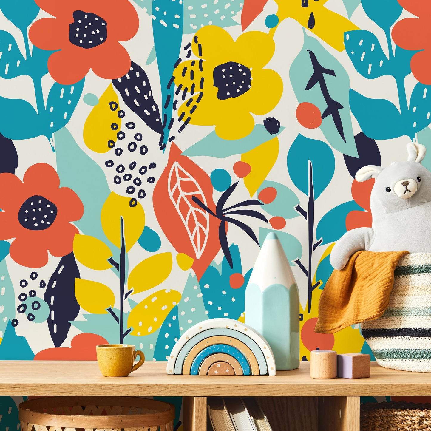 Colorful Garden Removable Wallpaper Wall Paper Wall - Abstract Pop Wallpaper - B991