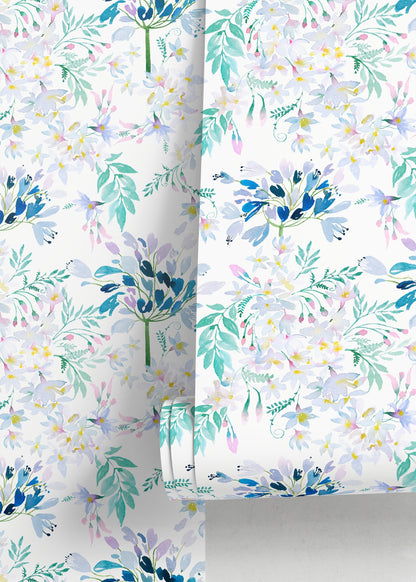 Watercolor Flowers Wallpaper - Removable Wallpaper Peel and Stick Wallpaper Wall Paper Wall - B333