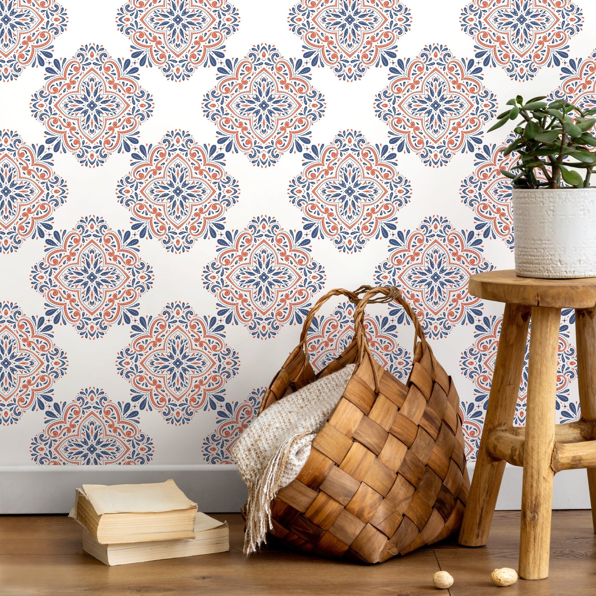 Contemporary Flowers Tile Wallpaper - Removable Wallpaper Peel and Stick Wallpaper Wall Paper - B335