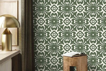Green Modern Tile Wallpaper / Peel and Stick Wallpaper Removable Wallpaper Home Decor Wall Art Wall Decor Room Decor - D179