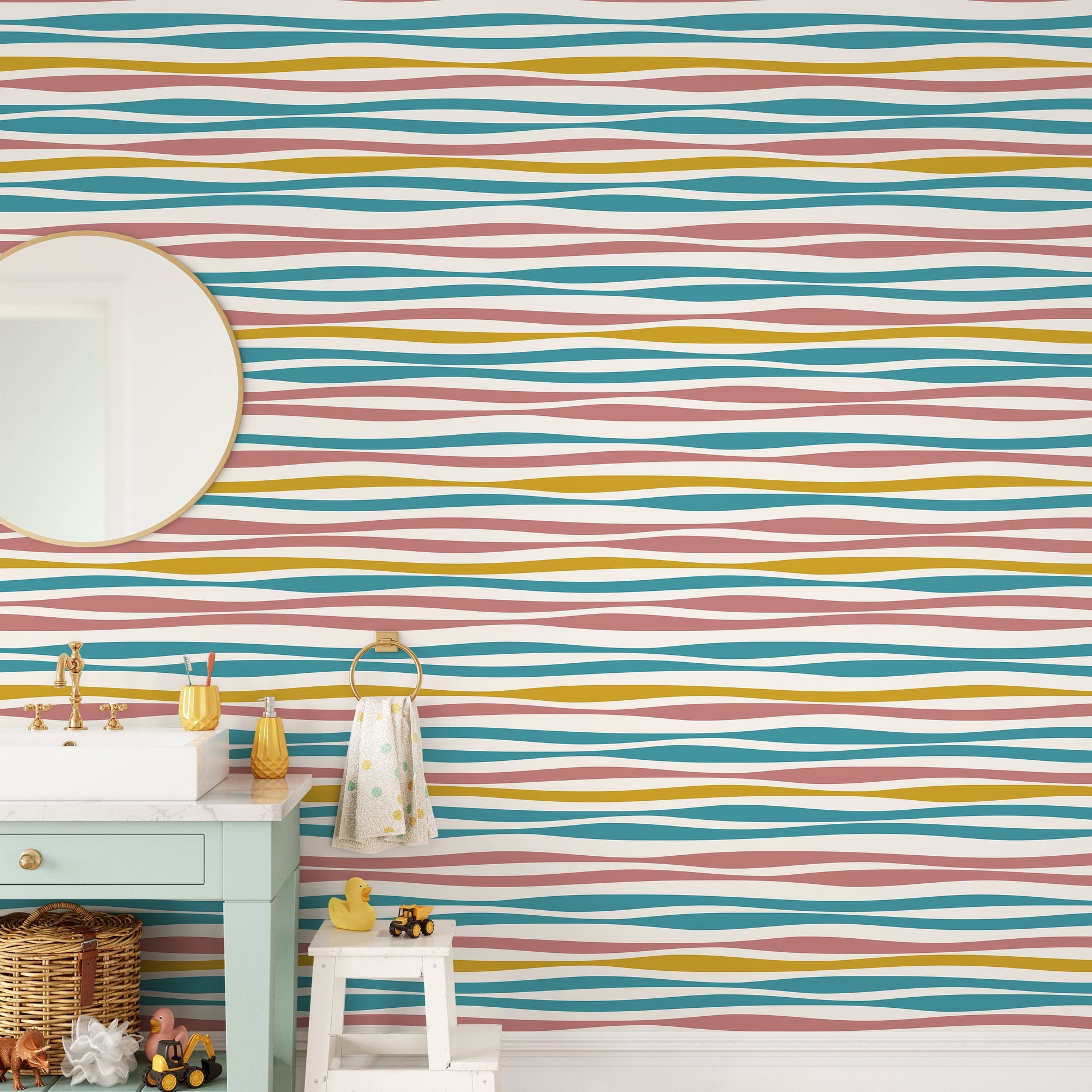 Colorful Abstract Striped Wallpaper / Peel and Stick Wallpaper Removable Wallpaper Home Decor Wall Art Wall Decor Room Decor - D490