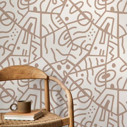 Neutral Abstract Wallpaper Ethnic Wallpaper Peel and Stick Wallpaper Home Decor - D550