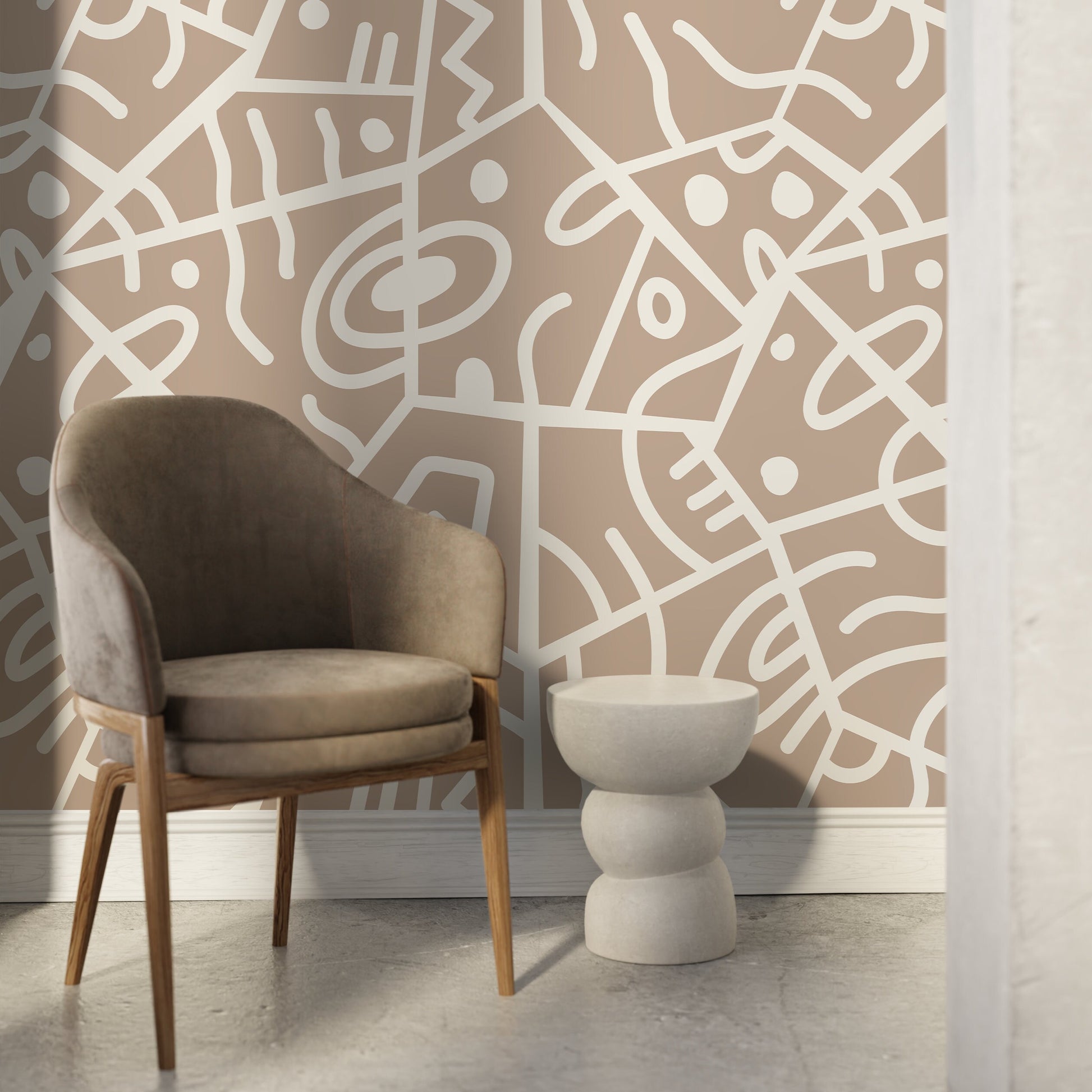 Beige Abstract Wallpaper Ethnic Wallpaper Peel and Stick Wallpaper Home Decor - D552