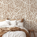 Beige Abstract Wallpaper Ethnic Wallpaper Peel and Stick Wallpaper Home Decor - D552