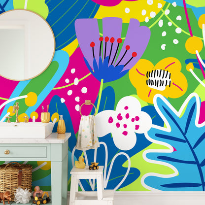 Colorful Floral Wallpaper Abstract Mural Peel and Stick Wallpaper Home Decor - D553