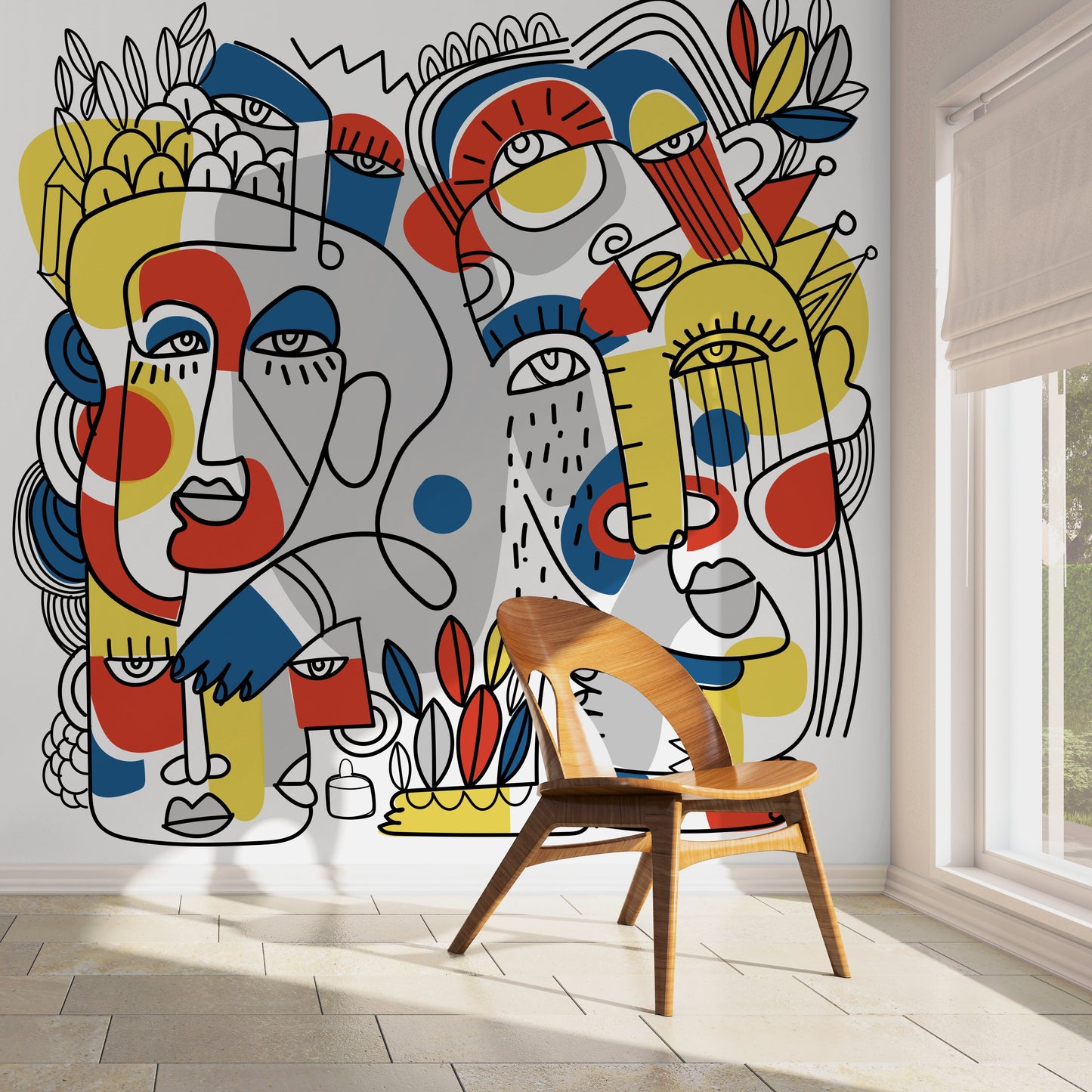Unique Line Art Faces Wallpaper Abstract Mural Peel and Stick Wallpaper Home Decor - D556