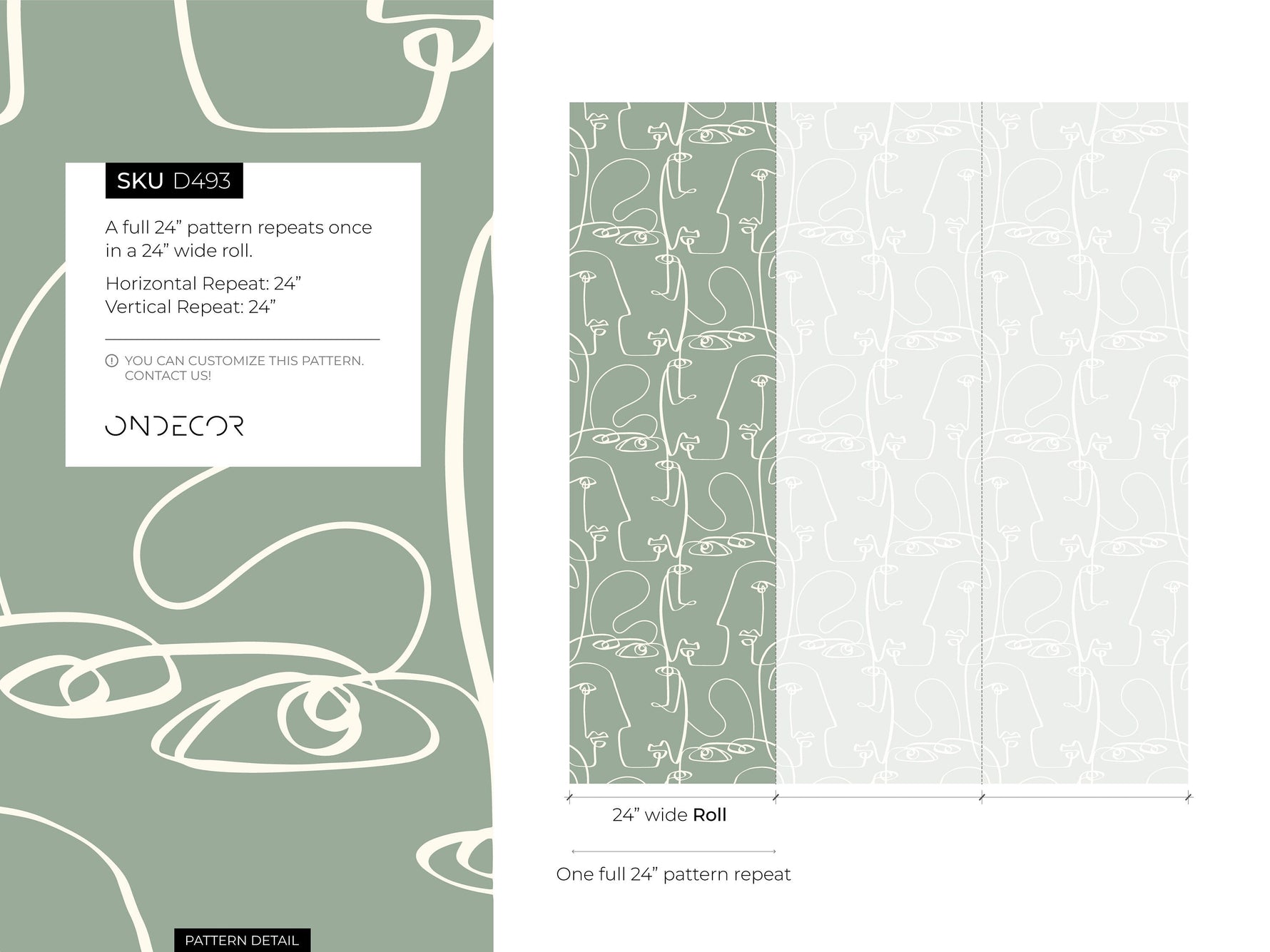 Green Face Art Line Wallpaper / Peel and Stick Wallpaper Removable Wallpaper Home Decor Wall Art Wall Decor Room Decor - D493