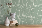 Green Face Art Line Wallpaper / Peel and Stick Wallpaper Removable Wallpaper Home Decor Wall Art Wall Decor Room Decor - D493