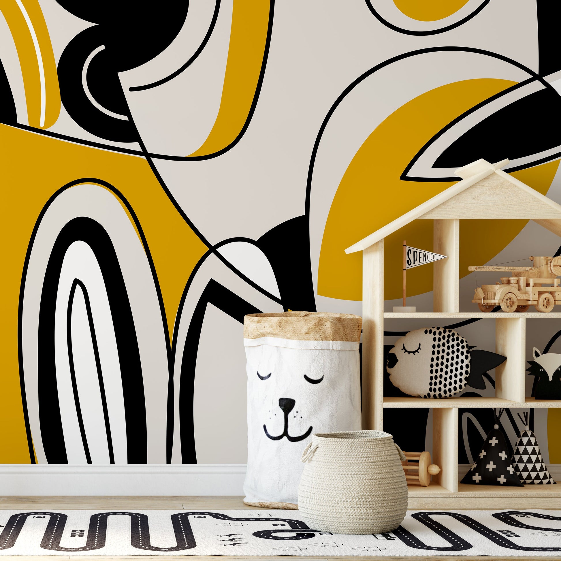 Black and Yellow Modern Wallpaper Abstract Mural Peel and Stick Wallpaper Home Decor - D560