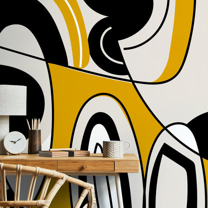 Black and Yellow Modern Wallpaper Abstract Mural Peel and Stick Wallpaper Home Decor - D560