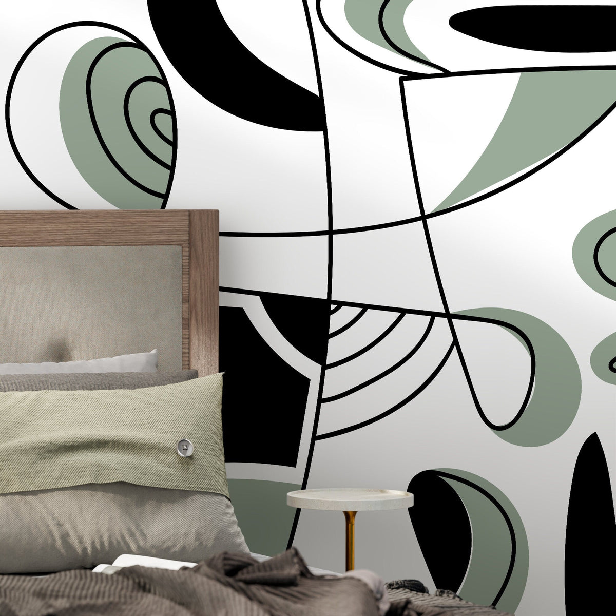 Black and Green Modern Wallpaper Abstract Mural Peel and Stick Wallpaper Home Decor - D562
