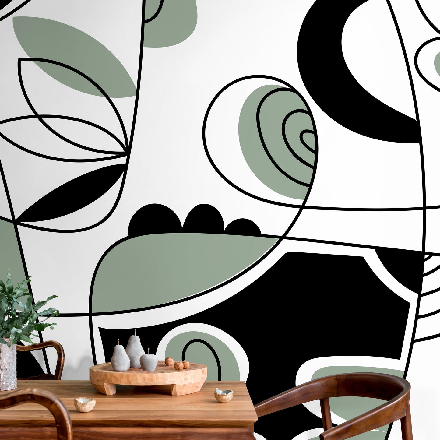 Black and Green Modern Wallpaper Abstract Mural Peel and Stick Wallpaper Home Decor - D562