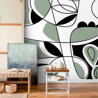 Black and Green Modern Wallpaper Abstract Mural Peel and Stick Wallpaper Home Decor - D562