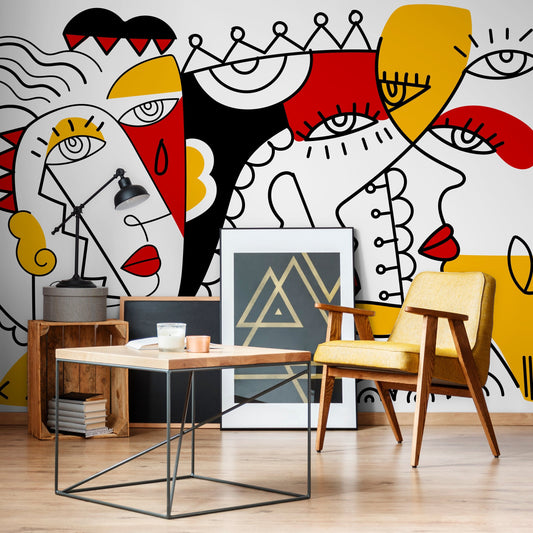 Modern line Art WallpaperAbstract Mural Peel and Stick Wallpaper Home Decor - D563