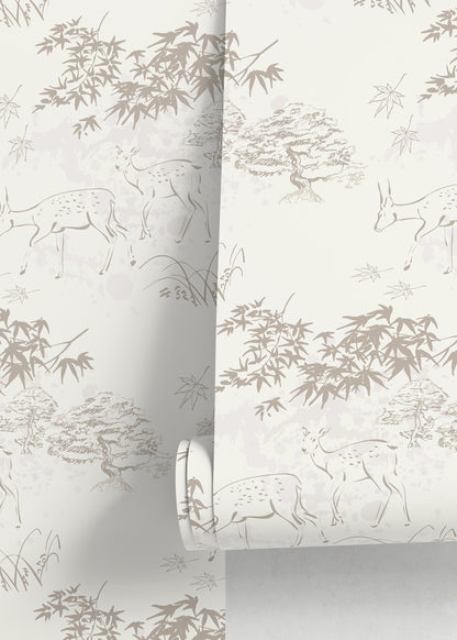 Neutral Japanese Forest Wallpaper / Peel and Stick Wallpaper Removable Wallpaper Home Decor Wall Art Wall Decor Room Decor - D497