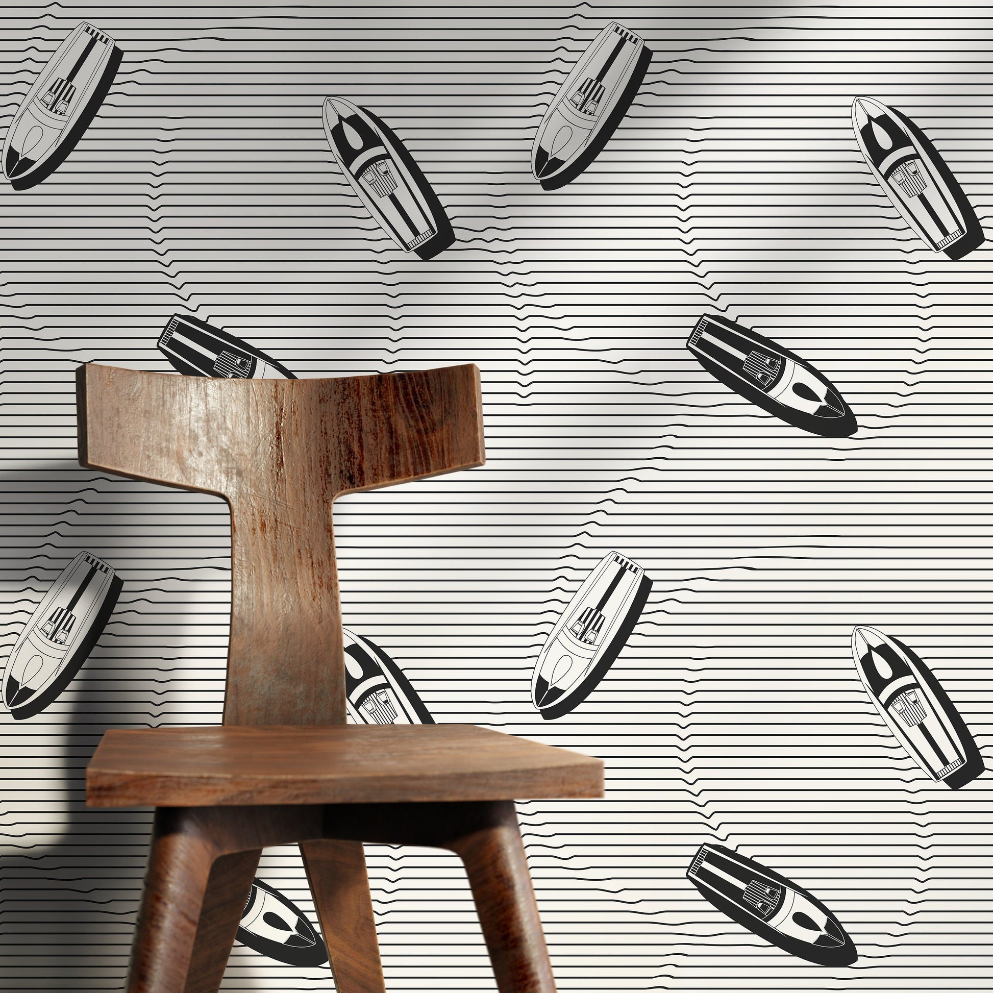 Wallpaper Peel and Stick Wallpaper Removable Wallpaper Home Decor Wall Art Wall Decor Room Decor / Black And White Boat Wallpaper - C334