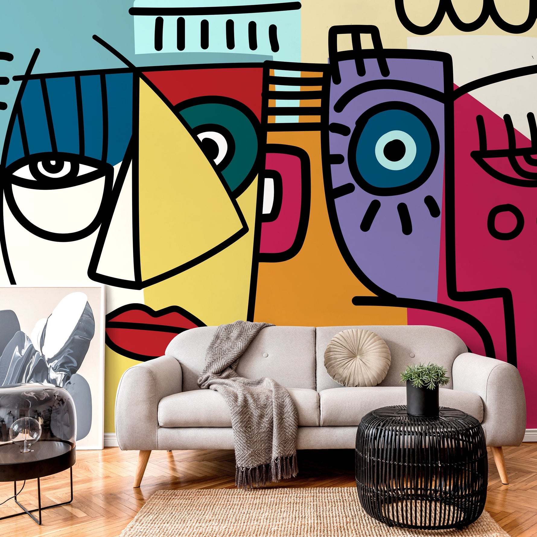 Colorful Cubism Art Wallpaper Abstract Modern Mural Peel and Stick Wallpaper Home Decor - D566