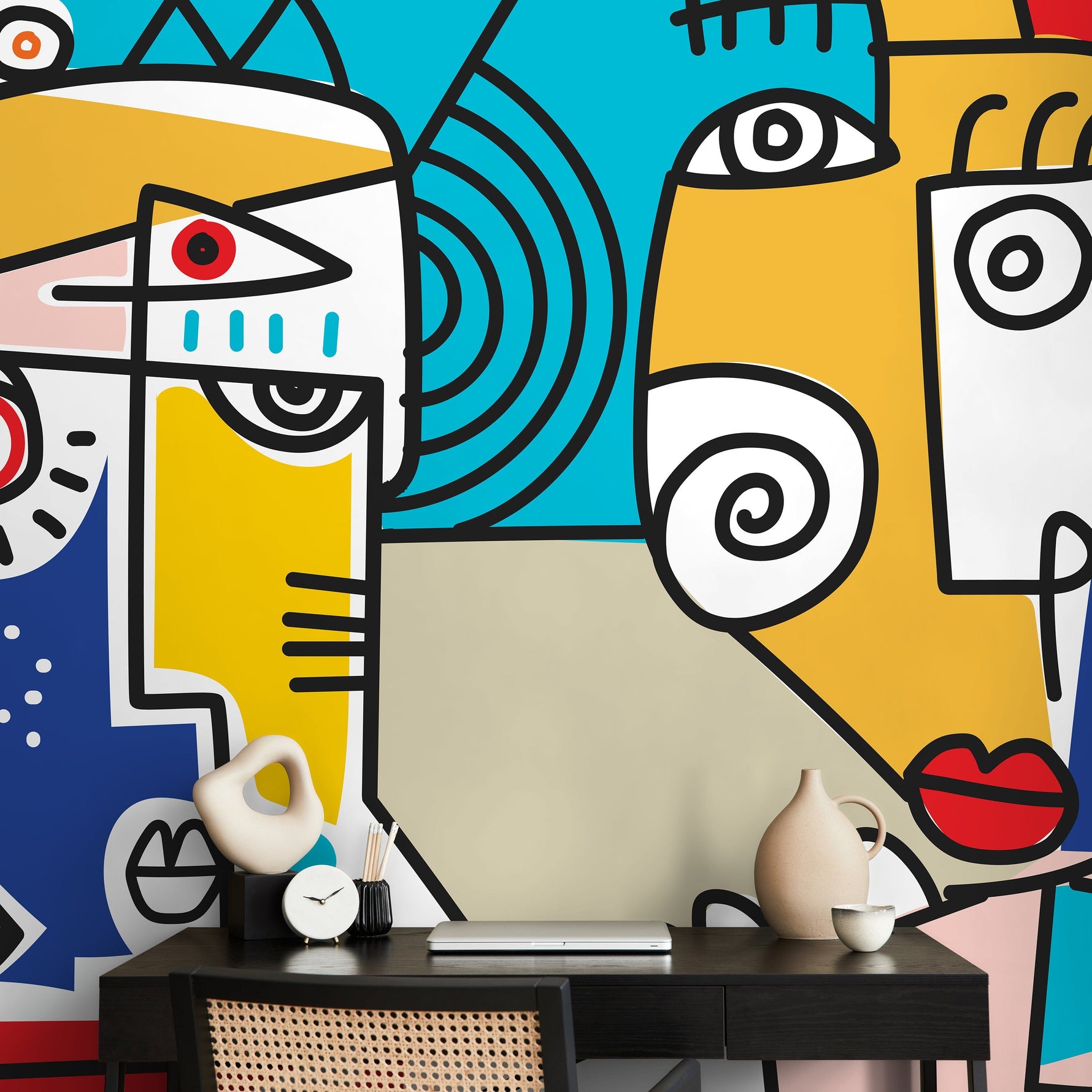Modern Cubism Art Wallpaper Abstract Mural Peel and Stick Wallpaper Home Decor - D569