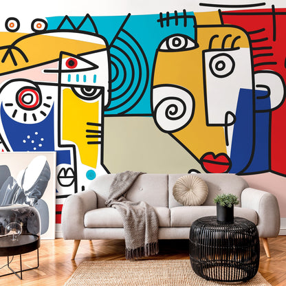 Modern Cubism Art Wallpaper Abstract Mural Peel and Stick Wallpaper Home Decor - D569