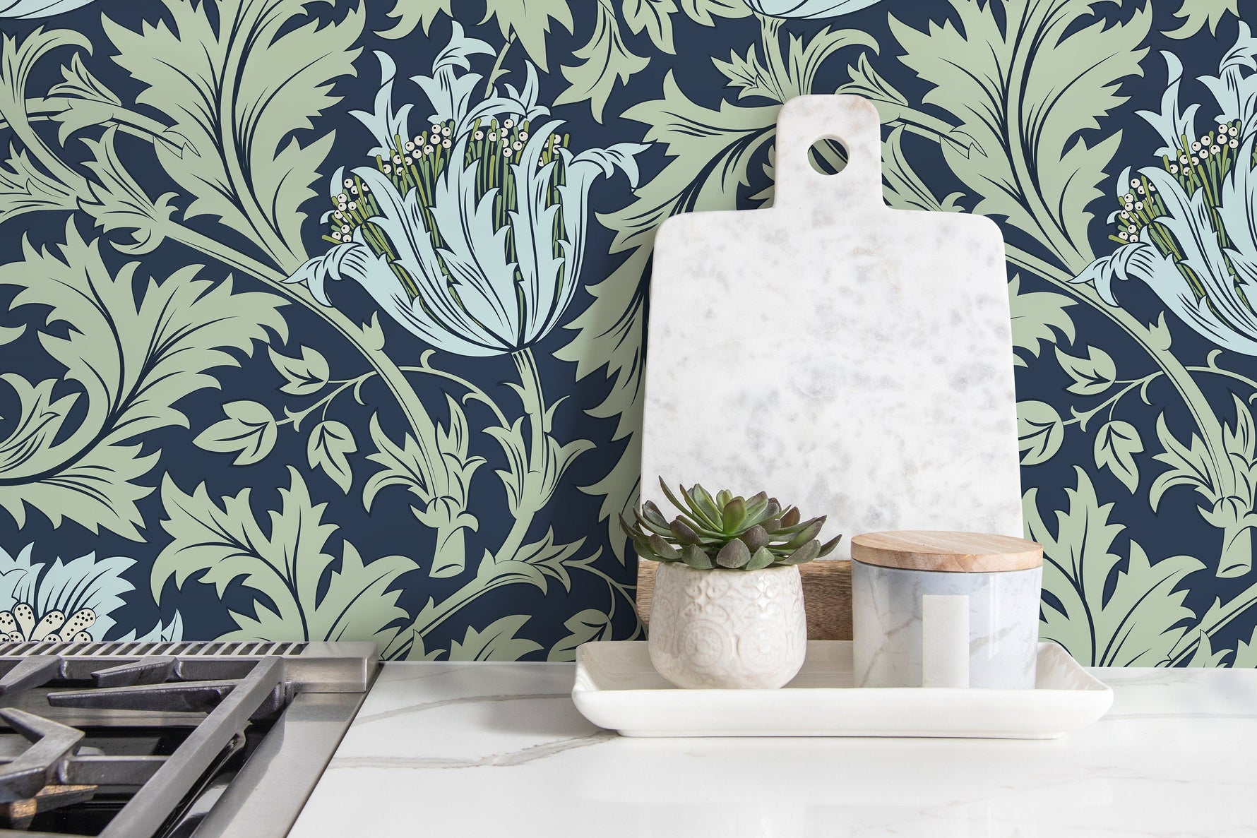 Green and Blue William Morris Wallpaper / Peel and Stick Wallpaper Removable Wallpaper Home Decor Wall Art Wall Decor Room Decor - D516