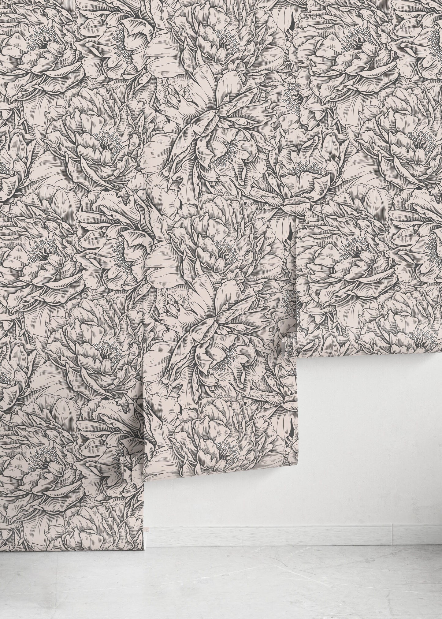 Gray Peony Wallpaper / Peel and Stick Wallpaper Removable Wallpaper Home Decor Wall Art Wall Decor Room Decor - D518