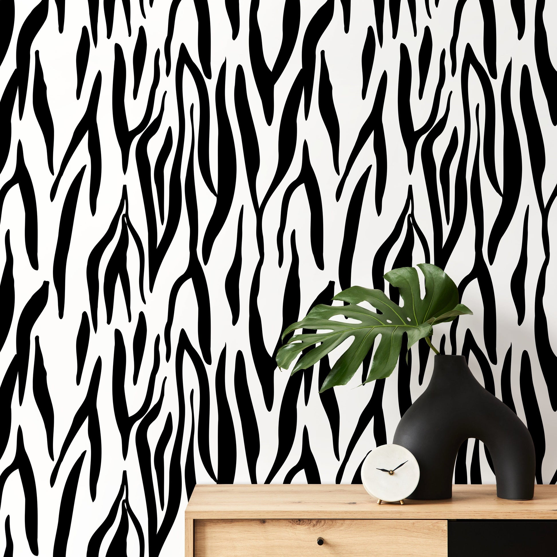 Black and White Abstract Leaf Wallpaper Modern Wallpaper Peel and Stick and Traditional Wallpaper - D607
