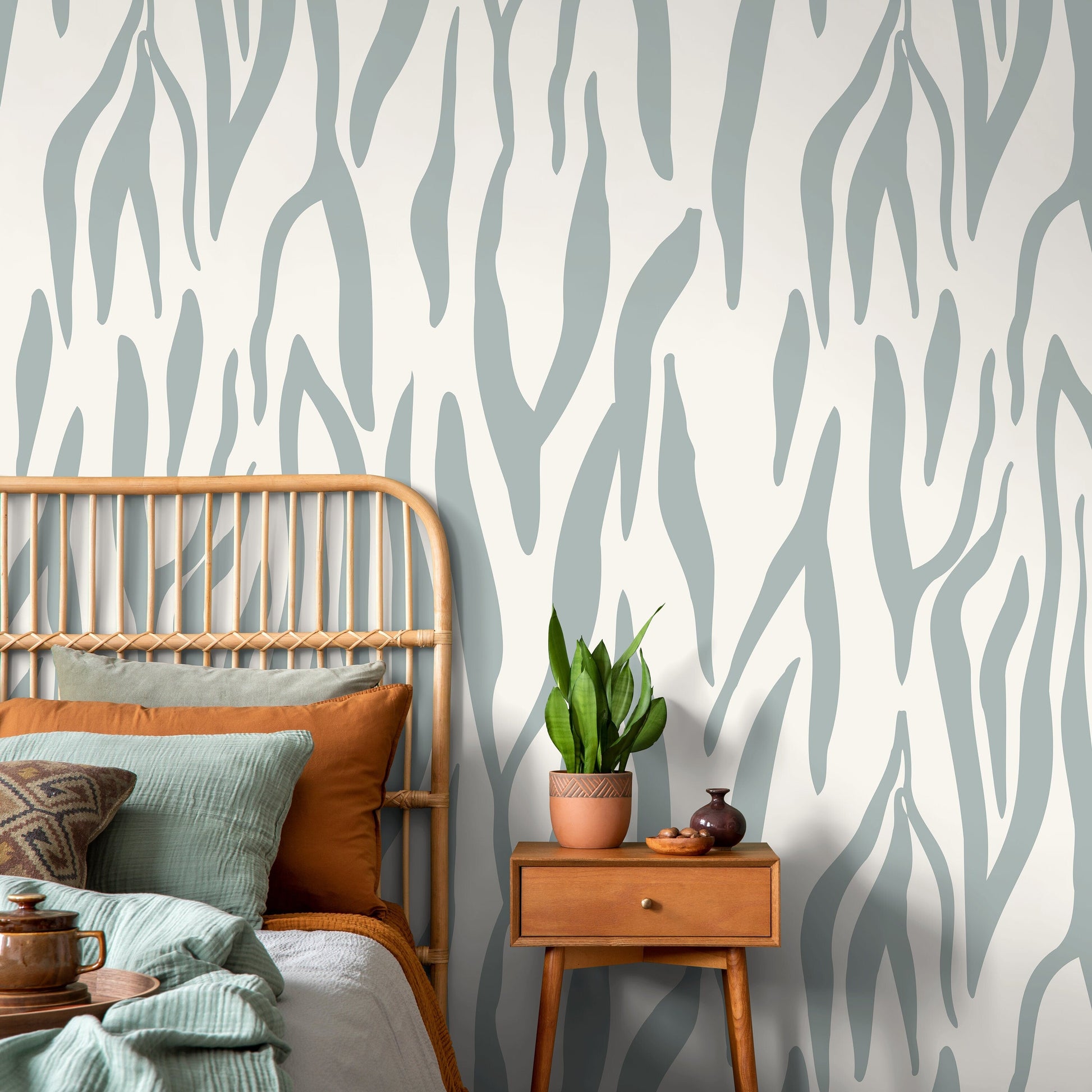 Light Blue Abstract Leaf Wallpaper Modern Wallpaper Peel and Stick and Traditional Wallpaper - D610