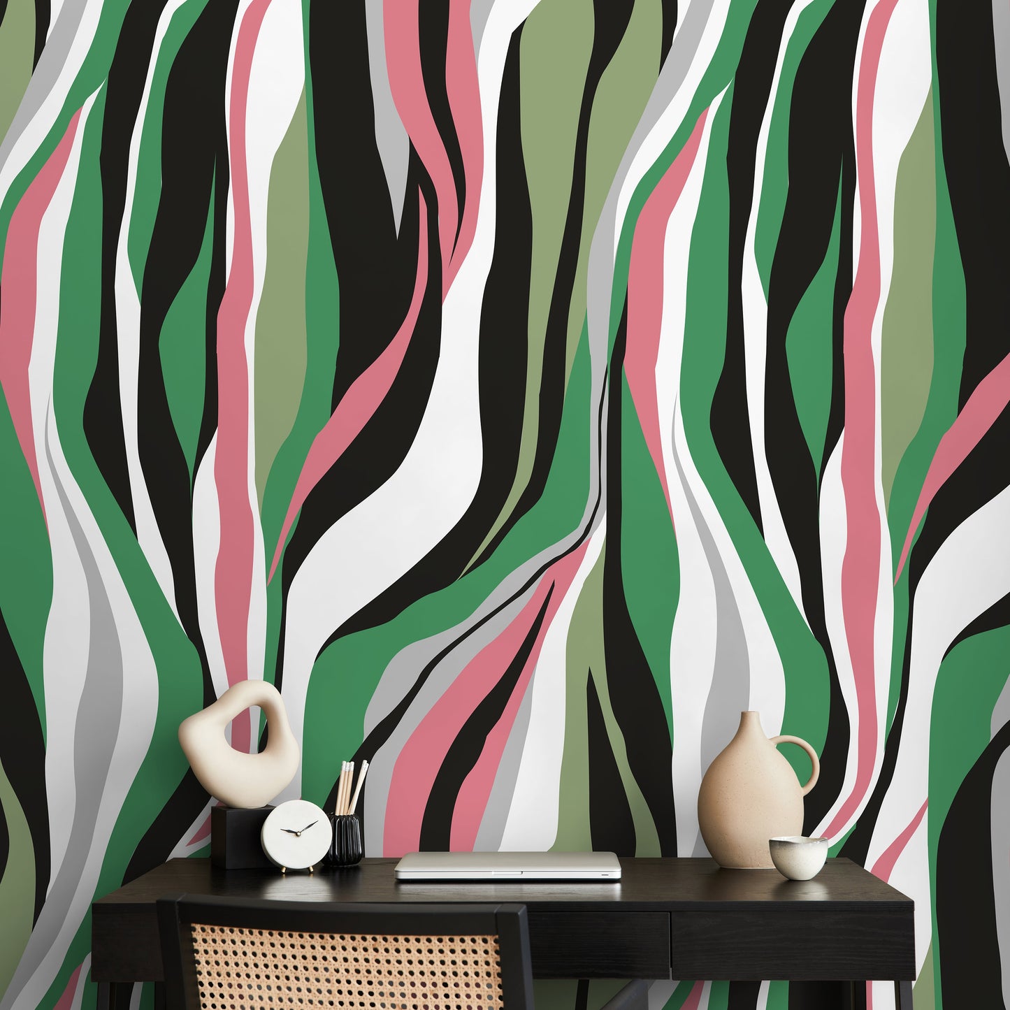 Colorful Abstract Waves Wallpaper Maximalist Wallpaper Peel and Stick and Traditional Wallpaper - D611