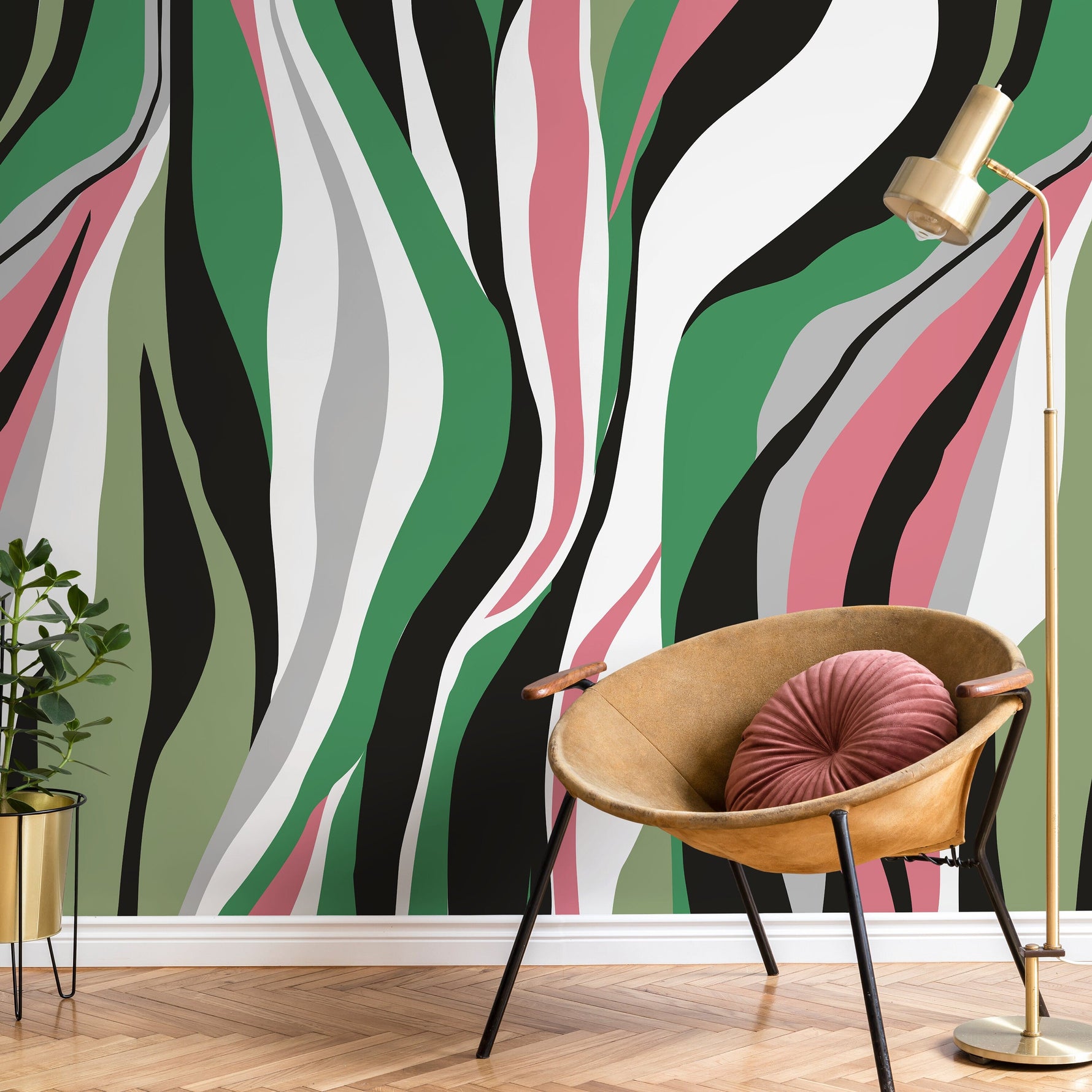 Colorful Abstract Waves Wallpaper Maximalist Wallpaper Peel and Stick and Traditional Wallpaper - D611