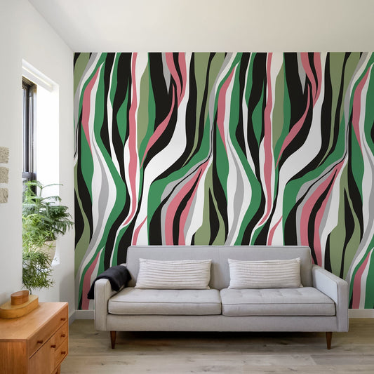 Colorful Abstract Waves Wallpaper Maximalist Wallpaper Peel and Stick and Traditional Wallpaper - D611