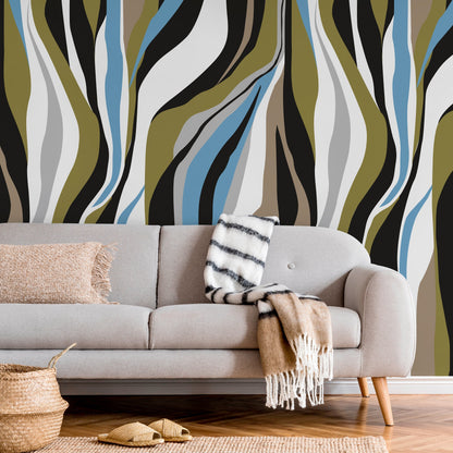 Unique Abstract Waves Wallpaper Maximalist Wallpaper Peel and Stick and Traditional Wallpaper - D612