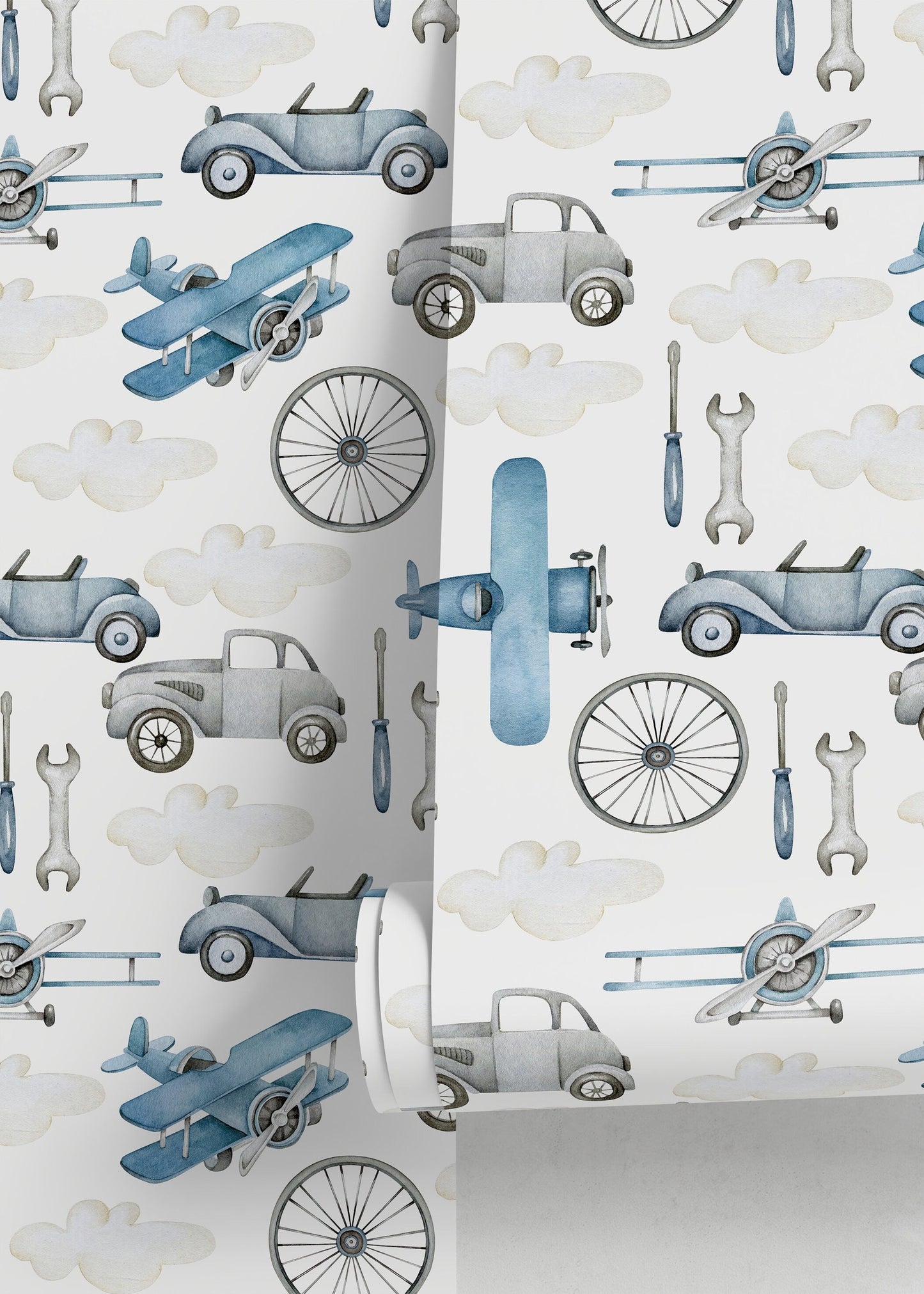 Airplanes and Cars Wallpaper / Peel and Stick Wallpaper Removable Wallpaper Home Decor Wall Art Wall Decor Room Decor - D527
