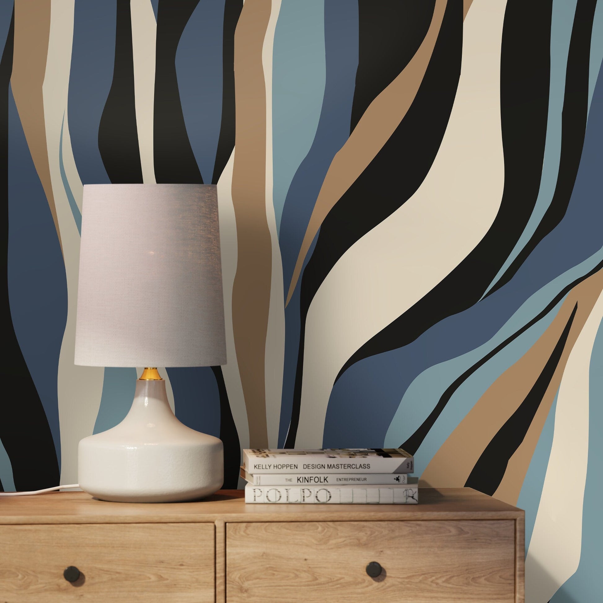 Abstract Waves Wallpaper Contemporary art Wallpaper Peel and Stick and Traditional Wallpaper - D614
