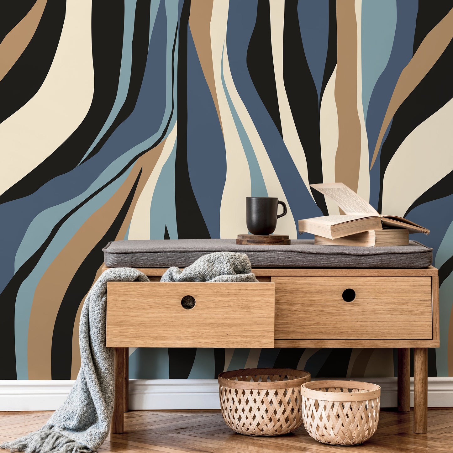 Abstract Waves Wallpaper Contemporary art Wallpaper Peel and Stick and Traditional Wallpaper - D614