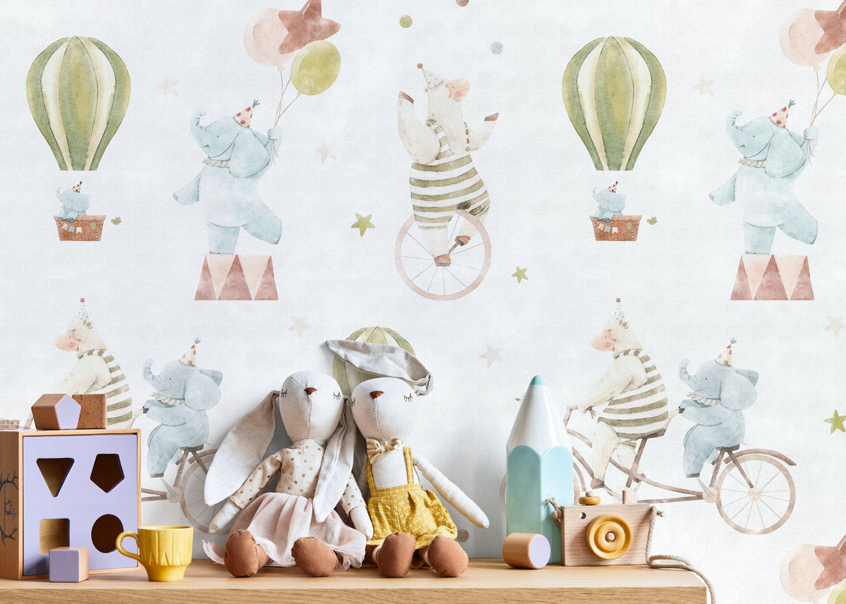 Circus Kids Wallpaper / Peel and Stick Wallpaper Removable Wallpaper Home Decor Wall Art Wall Decor Room Decor - D531