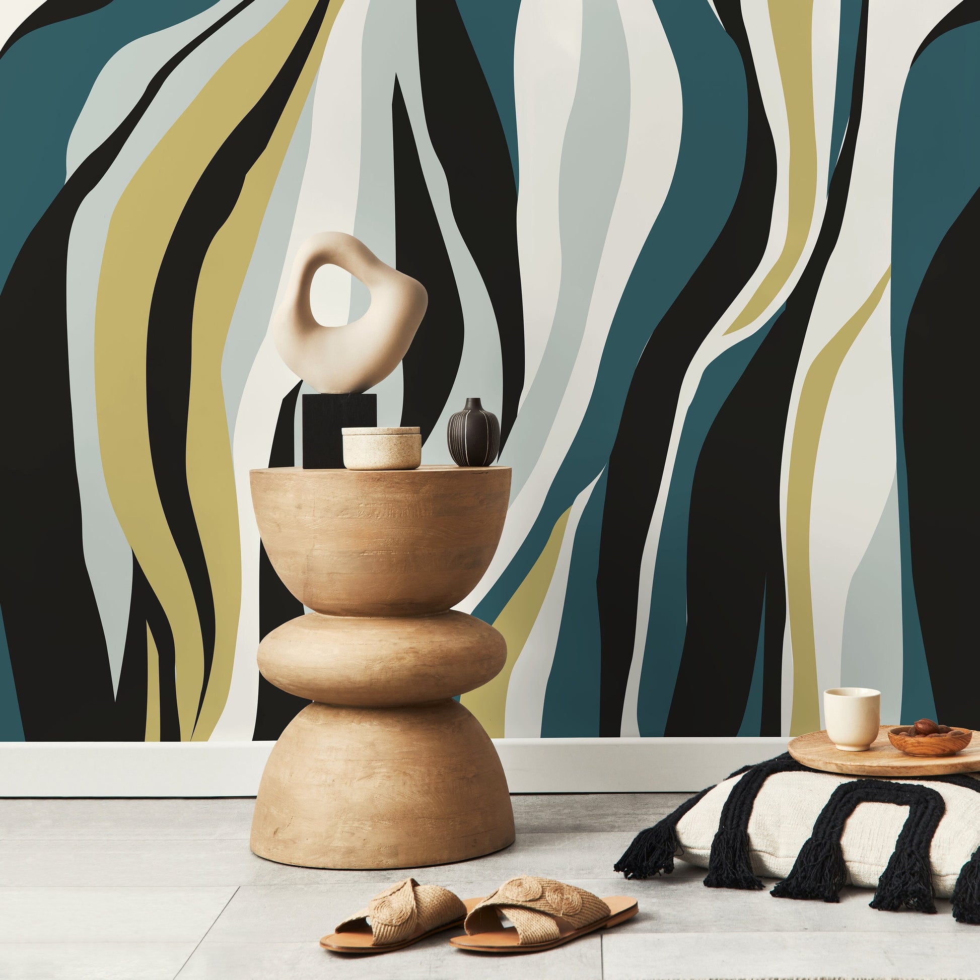 Contemporary art Wallpaper Abstract Waves Wallpaper Peel and Stick and Traditional Wallpaper - D615