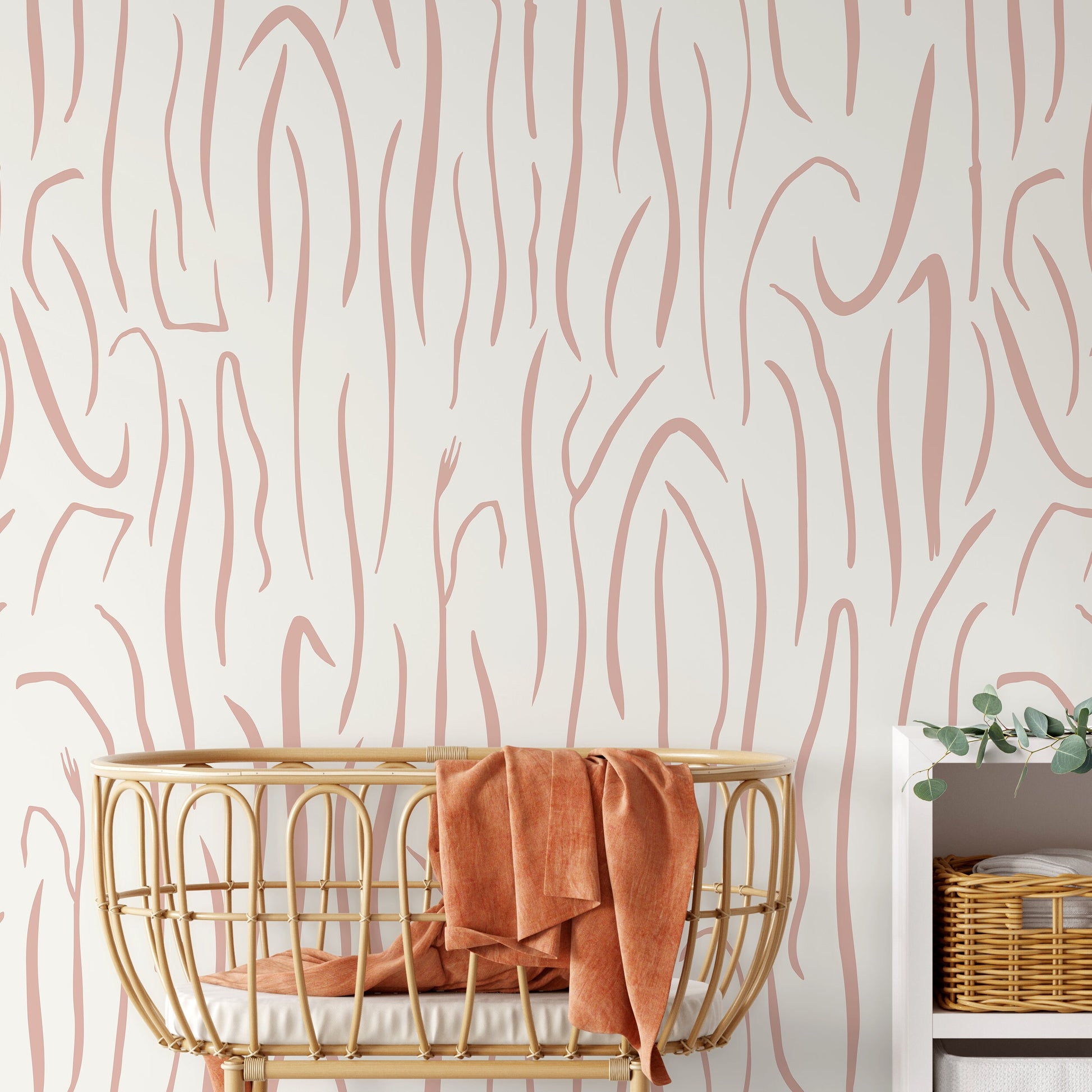 Pink Leaf Wallpaper Nursery Wallpaper Peel and Stick and Traditional Wallpaper - D616
