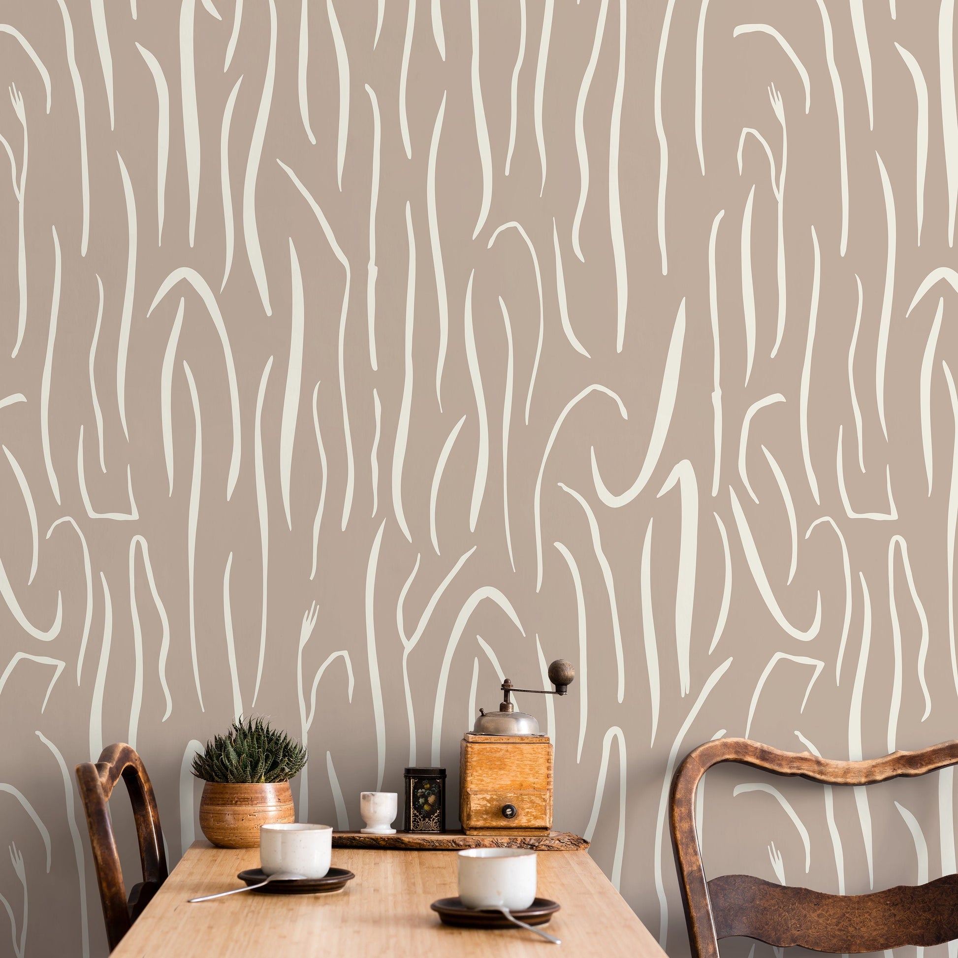 Beige Abstract Leaf Wallpaper Boho Wallpaper Peel and Stick and Traditional Wallpaper - D617