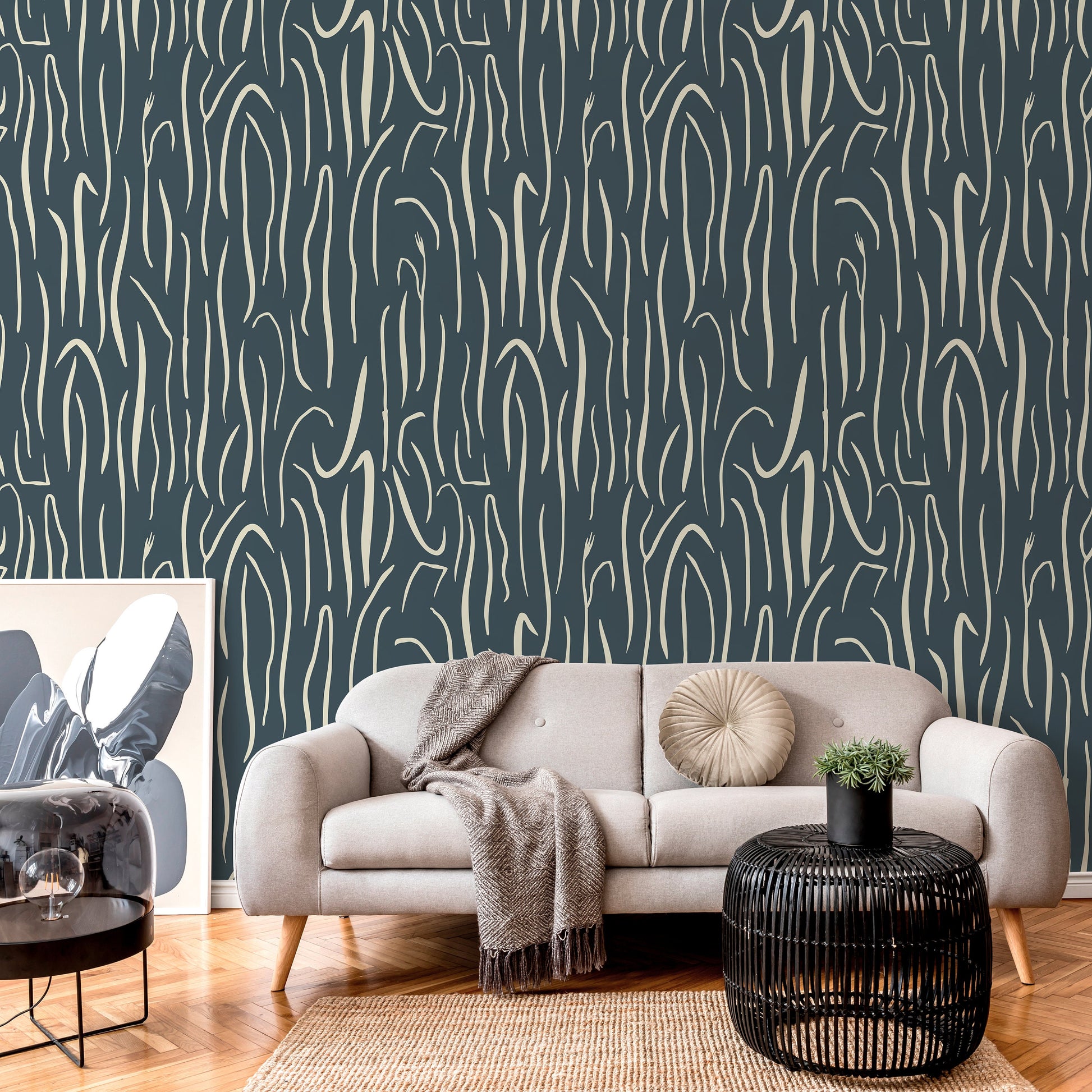 Dark green Abstract Leaf Wallpaper Boho Wallpaper Peel and Stick and Traditional Wallpaper - D618