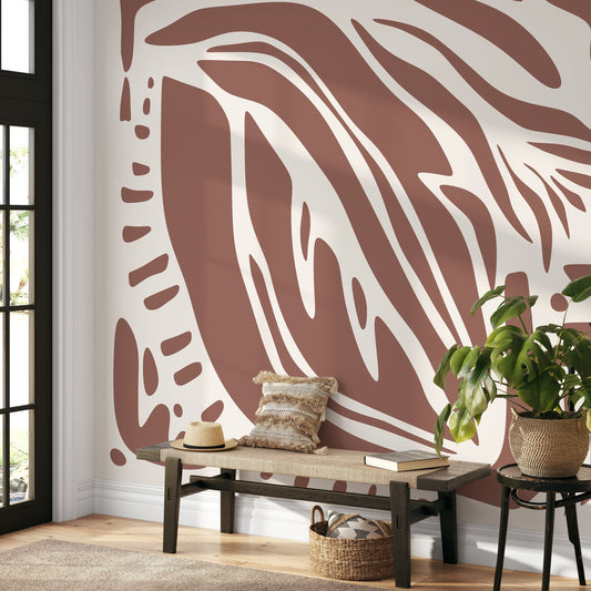 Brown Abstract Art Wallpaper Large Boho Wallpaper Peel and Stick and Traditional Wallpaper - D622